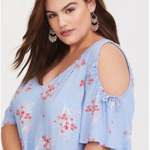 White Floral Cold Shoulder Challis Top By Torrid